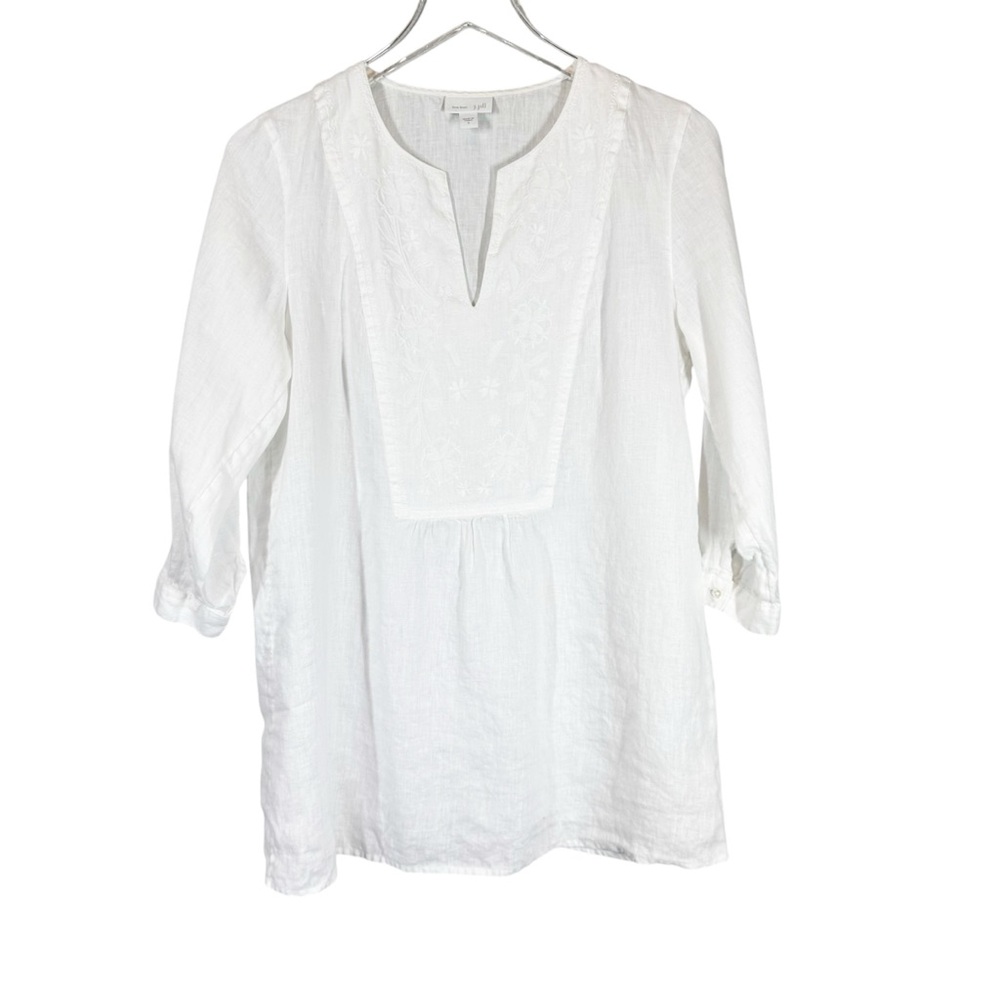 J.JILL Women's Small White Linen Embroidered Coastal Shirt